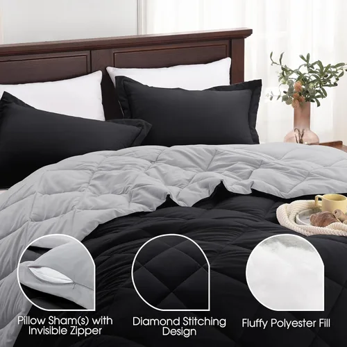 Miniatura 4 de Basic Beyond Juego de edredón tamaño King - Juego de edredón King negro, juego de edredón reversible para cama King para todas las estaciones, 02