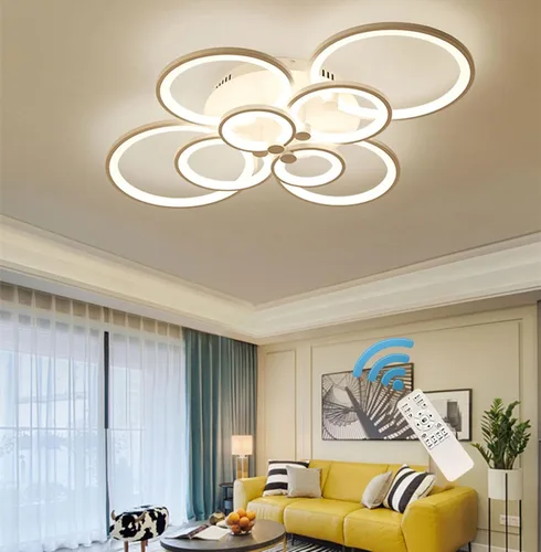 Miniatura 10 de Ganeed Lámpara de techo LED regulable, moderna lámpara de techo de 4 anillos con control remoto, 60 W, luces de techo doradas para sala de estar
