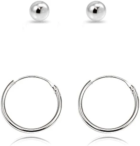 Miniatura 2 de Juego de 2 pares de pendientes de cartílago unisex de plata de ley de 0.394in y 0.079in