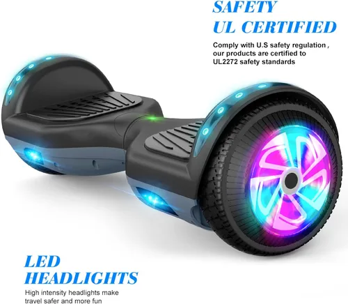 Miniatura 6 de FLYING-ANT Patinete autoequilibrante de 16.51 cm con altavoz y luces LED rojas Negro
