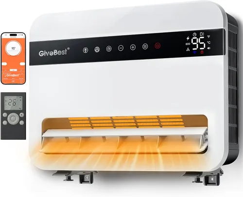 Givebest - Calentador de pared para uso en interiores, calentador eléctrico de 1500 W, oscilación vertical de 120°, compatible con Alexa, termostato