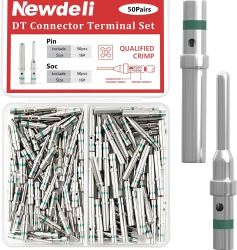 Newdeli Kit de conectores de pines Deutsch de 50 pares de conectores sólidos de tamaño 16 contactos sólidos Conector de la serie DT, terminales