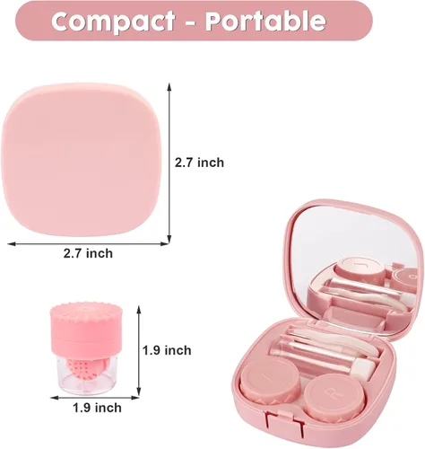 Miniatura 5 de Funda rosa para lentes de contacto con lavadora de limpieza manual, herramienta portátil 5 en 1 para quitar lentes de contacto, incluye espejo