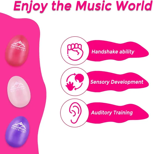 Miniatura 3 de EASTROCK - Juego de 6 unidades de maracas musicales en forma de huevo de plástico, instrumentos de percusión de mano