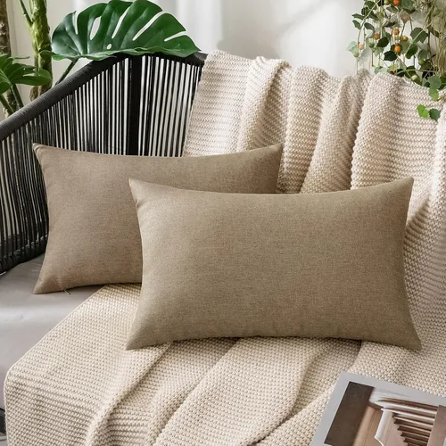 Miniatura 78 de MIULEE - Paquete de 2 fundas de almohada decorativas para exteriores, impermeables, sólidas, de imitación de lino, para jardín, casa de campo, Azul