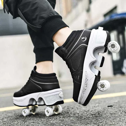 Miniatura 4 de Patines de ruedas para mujeres y hombres al aire libre, zapatos de parkour 2 en 1 con ruedas para niñas/niños, zapatos retráctiles de doble fila