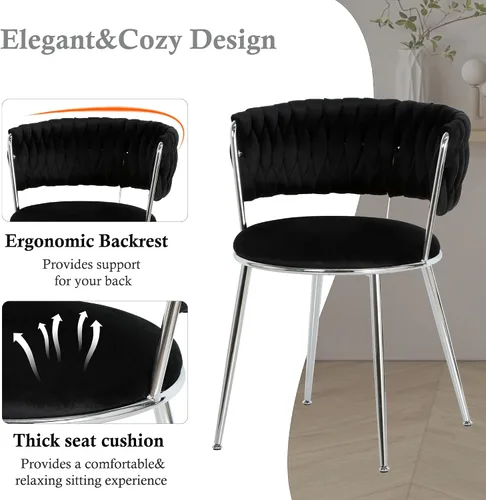 Miniatura 4 de Juego de mesa de comedor de cristal negro de 47 pulgadas para 4, juego de mesa de cocina minimalista moderno y 4 sillas de comedor de terciopelo