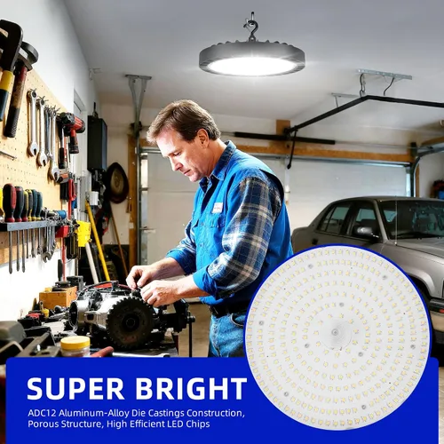 Miniatura 3 de hykolity Luz LED de alta bahía de 200 W, 5000 K UFO LED de alta bahía con enchufe estadounidense [equivalente a 600 W MH/HPS] 100-277 V, 26,000 lm