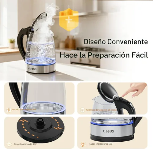 Miniatura 4 de AZEUS Hervidor Eléctrico de Agua de Ebullición Rápida, 1.8L de Gran Capacidad con Apagado Automático y Protección contra Ebullición en Seco, Vidrio