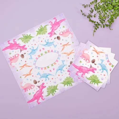 Miniatura 4 de WERNNSA - Decoraciones de fiesta de dinosaurios para niñas, paquete de 50 servilletas de papel de dinosaurio rosa, decoraciones de cumpleaños