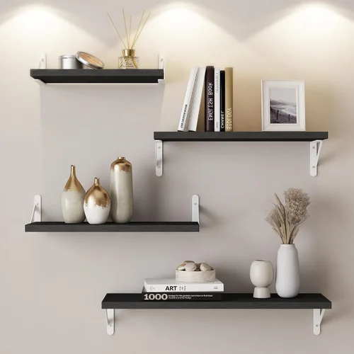 Miniatura 16 de YGEOMER - Estantes flotantes, juego de 4 unidades, color negro carbonizado, multifuncionales, montaje en pared, estantes para sala de estar, baño