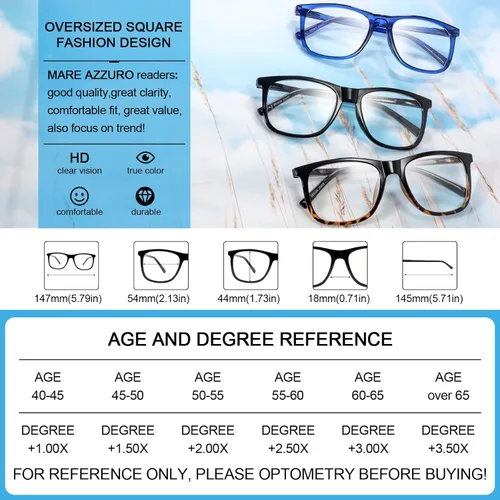 Miniatura 5 de MARE AZZURO Gafas de lectura cuadradas de gran tamaño para hombres lectores grandes 1.0 1.25 1.5 1.75 2.0 2.25 2.5 2.75 3.0 3.5 4.0 5.0 6.0