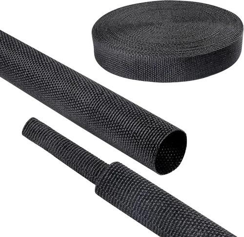 Miniatura 13 de Tubo Termorretráctil Trenzado Negro 2 en 1 Funda de Manguera de Telar de Alambre de Tela Retráctil Automotriz Protector de Gestión (1/2"-15ft)
