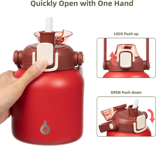Miniatura 3 de BJPKPK - Botellas de agua aisladas con pajita, botellas de agua bonitas de 27 oz con asa, jarra de metal de acero inoxidable sin BPA, frascos 27 oz