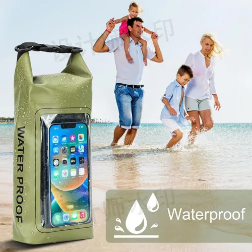 Miniatura 6 de Bolsa seca impermeable de 2 litros, funda enrollable para teléfono de playa, bolsa seca ligera para natación, kayak, campamento, pesca, viajes, Verde