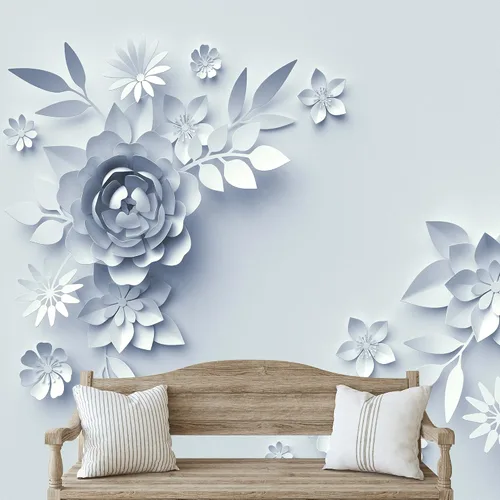 Miniatura 13 de NWT Calcomanía removible de pared/mural blanco pastel azul margarita, naturaleza, desierto, arte digital, arte moderno, decorativo, floral