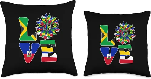 Miniatura 3 de Haitian And Jamaican Sunflower Designs Co. Half Jamaican Haitian Jamaica Flag Haití Ayiti Love - Almohada para mujer, 16 x 16 pulgadas, multicolor