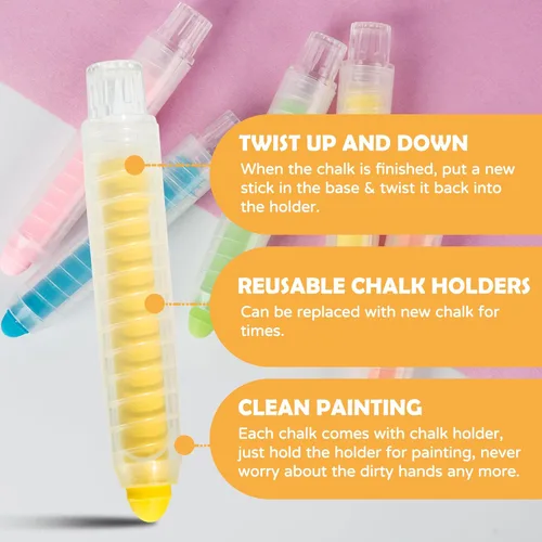Miniatura 2 de Tiza sin polvo para niños, no tóxica, 12 colores, tiza de banqueta con soporte para niños, tizas lavables para niños pequeños para dibujar