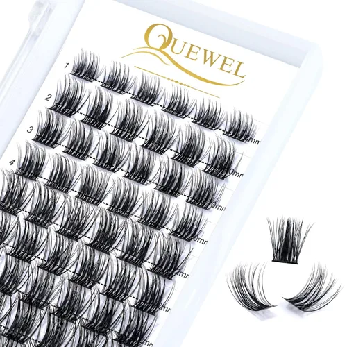 Miniatura 15 de QUEWEL Extensiones de pestañas postizas en racimo, 240 pestañas postizas individuales, rizo 10D-0.10D, de 0.630 pulgadas, sin nudos, suaves