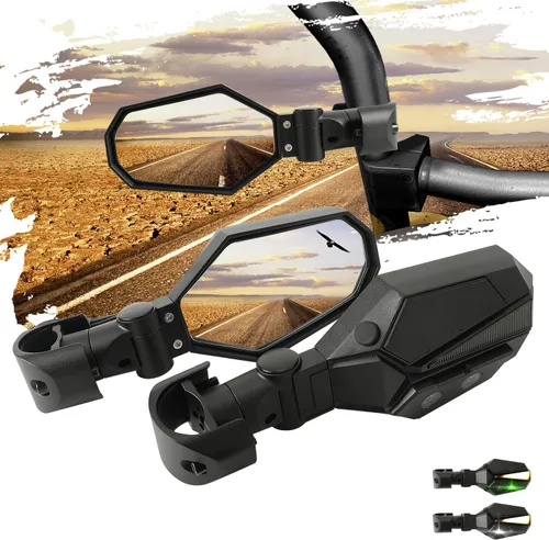 SUNPIE Espejos para UTV con luces LED intermitentes para barra antivuelco de 1.5 a 2 pulgadas, compatible con Polaris RZR Can-Am Pioneer Talon
