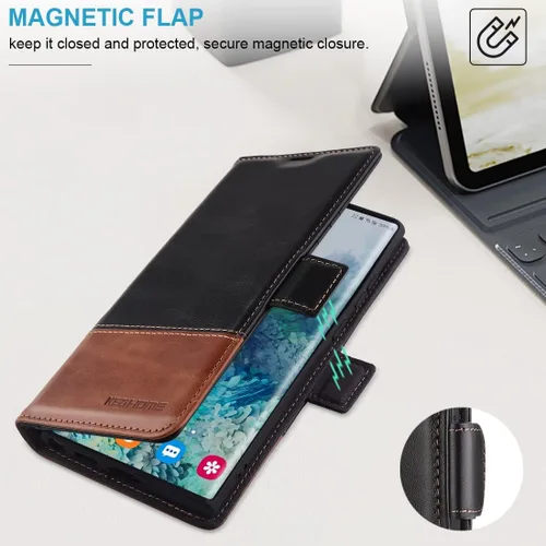 Miniatura 6 de KEZiHOME Funda para Galaxy S23 Ultra, de cuero genuino [bloqueo RFID], funda tipo cartera, ranura para tarjetas con tapa magnética y soporte