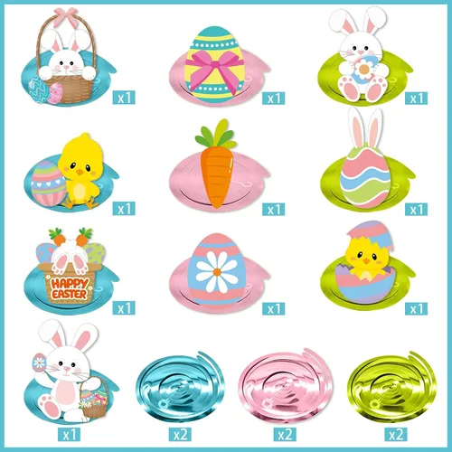 Miniatura 3 de Decoraciones para fiesta de Pascua con serpentinas de huevo-conejo - 16 piezas de lindos remolinos colgantes para techo, regalos y suministros