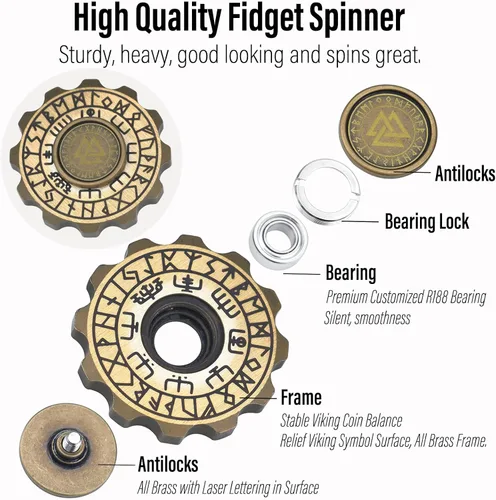 Miniatura 3 de Freelove Juguete para ansiedad vikingo con diseño de pirata y chismes, juguete giratorio de metal de cobre para adultos, rodamiento premium para 4 ~