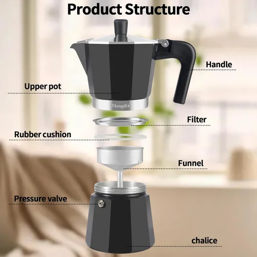 Miniatura 3 de Mongdio - Cafetera de café espresso para estufa Moka, Cafetera Cubana para estufa, Cafetera Mocha Greca Italiana, para 6 tazas de espresso, 10 onzas