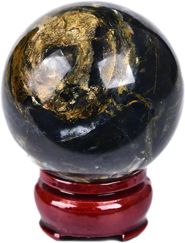 Miniatura 98 de JIC Gem Esfera de cristal de cuarzo Pietersite, bola de cristal decorativa azules y marrones dorados para meditación, decoraciones de mesa