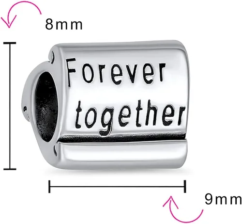 Miniatura 4 de Love Couples Words Saying Just Married Together Forever - Abalorio de corazón rojo para mujeres, adolescentes y esposas, plata de ley 925, se adapta