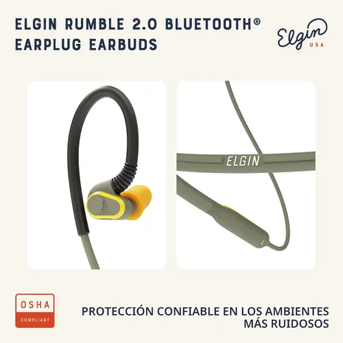 Miniatura 2 de Elgin Rumble Gen 2 Auriculares Bluetooth, reducción de ruido de 31 dB con puntas Fusion, tapones inalámbricos impermeables IP67, protección auditiva