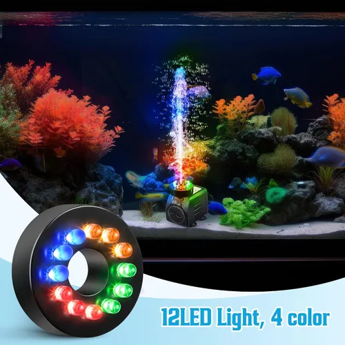 Miniatura 4 de Bomba sumergible de fuente de 16 W 1000 l/h con luces, elevación de 8.86 pies, bomba de fuente ultra silenciosa con 3 boquillas para jardines al