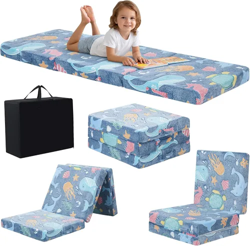 Miniatura 36 de MeMoreCool Colchón de suelo plegable para niños, Glow de 57x22 pulgadas, colchoneta para dormir y guardería para niños pequeños, futón plegable