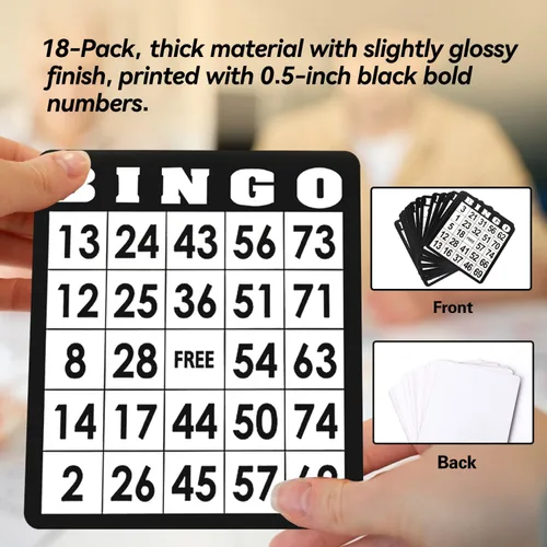 Miniatura 3 de GSE Games & Sports Expert Paquete de 18 tarjetas de juego de bingo con números de fácil lectura, hojas de bingo de papel reutilizables para fiestas