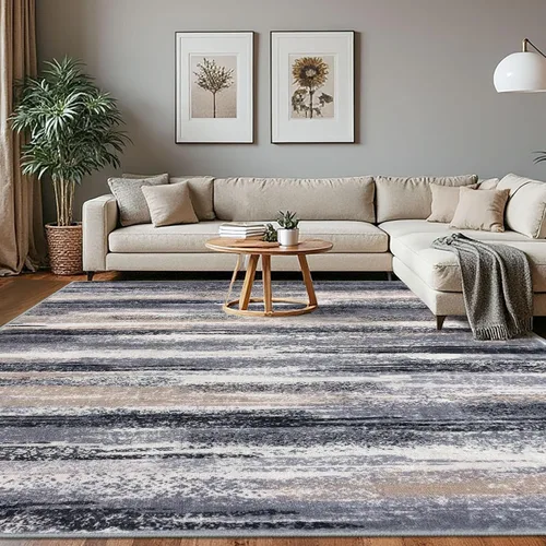 Miniatura 75 de Lansny Alfombra moderna abstracta de 2 x 5 pies, color negro, gris, blanco, lavable, alfombra de entrada para cocina, alfombra antideslizante suave
