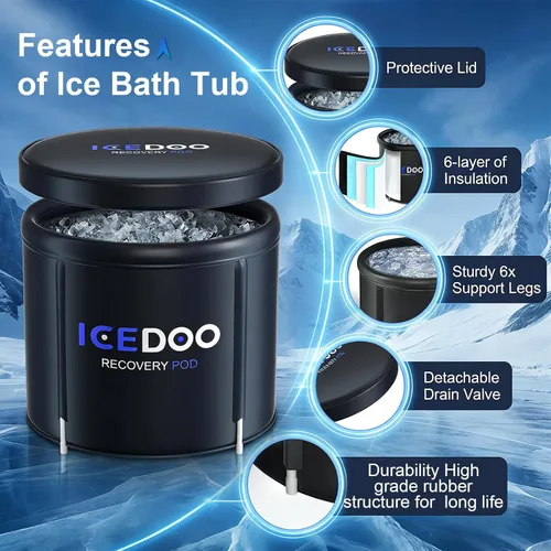 Miniatura 3 de Wxtkkom Bañera de hielo para atletas, bañera fría de 119 galones con cubierta para recuperación, terapia de agua fría, bañera fría portátil