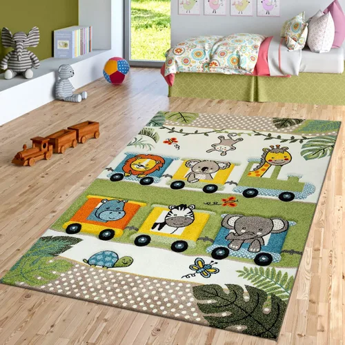 Miniatura 8 de Alfombra para niños Paco Home con animales felices del jungle en verde, Tamaño: 2,01 x 2,89 metros (6'7" x 9'6")