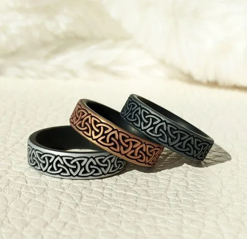 Miniatura 3 de Knot Theory Anillo de silicona Trinity and Celtic para hombres y mujeres, doble capa grabada, transpirable, ajuste cómodo, anillo de boda de goma