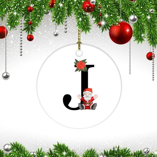 Miniatura 3 de Adorno de cerámica de Navidad, letras inglesas, adorno inicial de Papá Noel, regalo de vacaciones, decoración navideña para niños y niñas