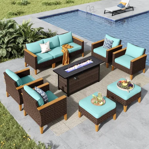 Miniatura 47 de MFSTUDIO Juego de 2 muebles de ratán para patio, sofá biplaza de mimbre para exteriores, juego de conversación para jardín, piscina, patio trasero