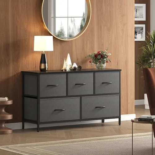 Miniatura 2 de OLIXIS Cómoda para dormitorio con 5 cajones, cómoda ancha, cómoda de tela con organizadores de cajones, unidad organizadora de almacenamiento