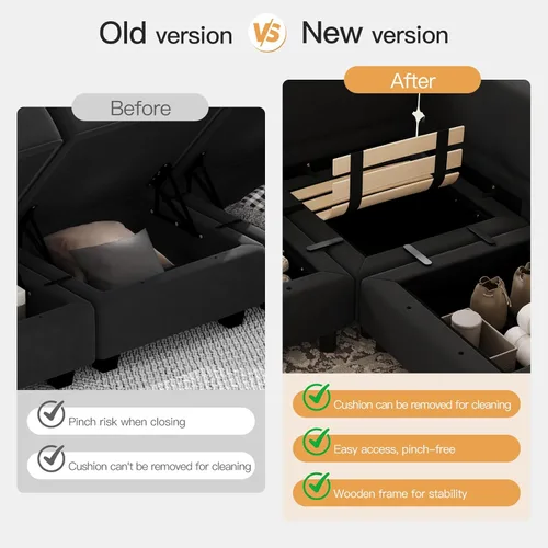 Miniatura 3 de Belffin - Sofá seccional modular con asientos de almacenamiento de terciopelo, en forma de L, con rincón, convertible, con diván, color negro