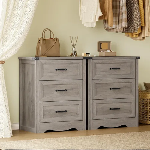 Miniatura 7 de BORNOON Cómoda de 3 cajones para dormitorio, pequeña cómoda de madera con asas de metal, armario de almacenamiento estrecho con diseño antivuelcos