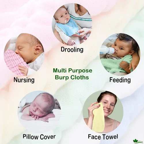 Miniatura 2 de Paños de muselina para bebé, servilletas 100% muselina de algodón para recién nacidos, paños de muselina suave absorbente para bebés de 10 x 20