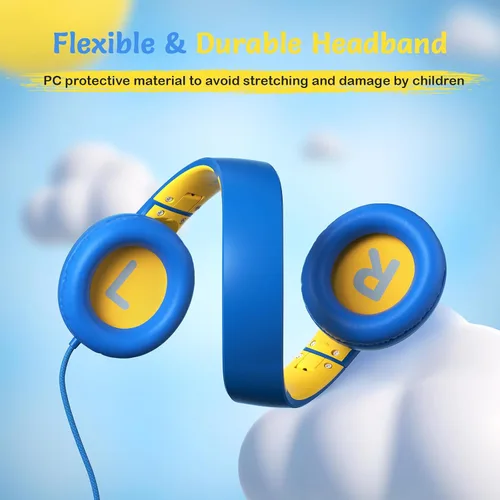 Miniatura 4 de TONOSHARK Auriculares con cable para niños con micrófono, volumen limitado a 85/94 dB, auriculares plegables de 0.138 in para niñas, auriculares Azul