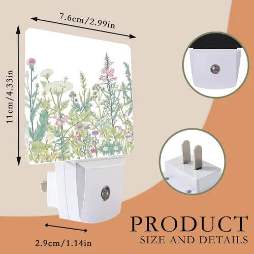 Miniatura 2 de Luz nocturna, hierbas y flores silvestres, luces nocturnas enchufables a la pared para niños y niñas, luz nocturna decorativa media redonda, lámpara