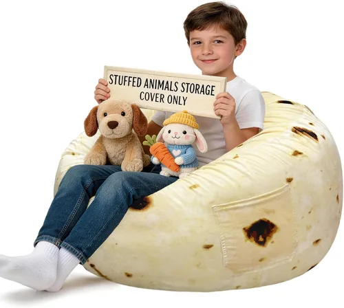 Miniatura 24 de Lukeight - Puf de almacenamiento de animales de peluche para niños, funda para puf de dinosaurio con cremallera para organizar la habitación