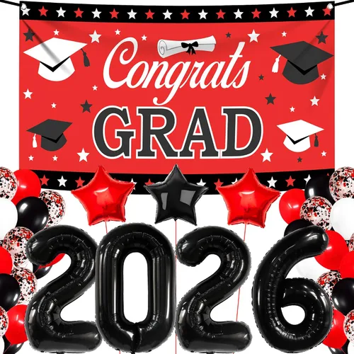 Miniatura 12 de Katchon, Globos gigantes negros grandes 2026 – 42 pulgadas Globos de graduación 2026 con globos de estrella negra para decoraciones de graduación