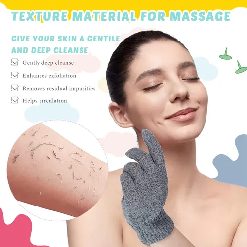 Miniatura 4 de Juego de 4 paños exfoliantes para la espalda, 2 toallas exfoliantes de nailon para la espalda, 2 pares de guantes de ducha para mujeres y hombres