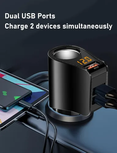 Miniatura 3 de LIHAN Cargador de coche con 3 USB, salida QC3.0, adaptador para encendedor de cigarrillos, enchufe de salida de 12 V/24 V, medidor de voltaje
